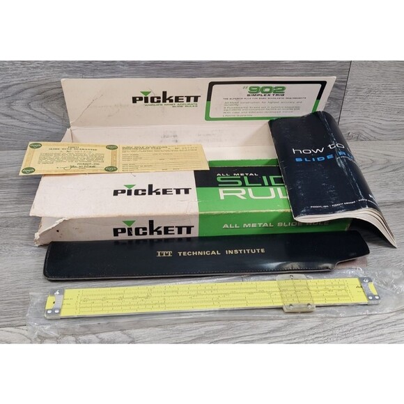Vintage Pickett 902-ES All Metal Slide Ruler w/Original Box & Instructions, Case - Picture 1 of 15
